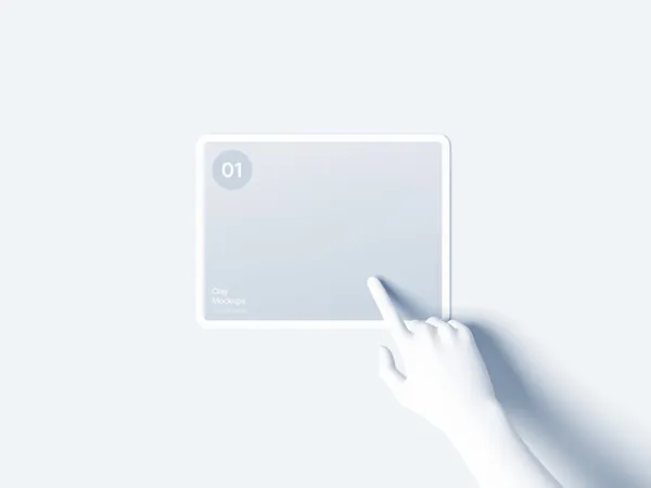 单手触控白模iPad网页设计UI界面贴图展示样机模板 Hand Clay Mockups-3