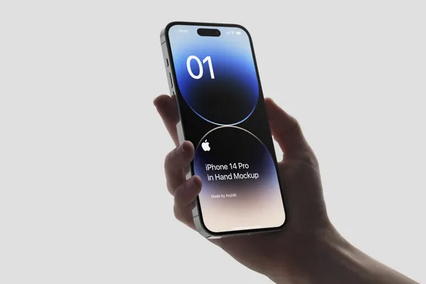极简主义手持苹果手机APP设计提案UI贴图展示样机模板 iPhone 14 Pro In Hand Mockup-21