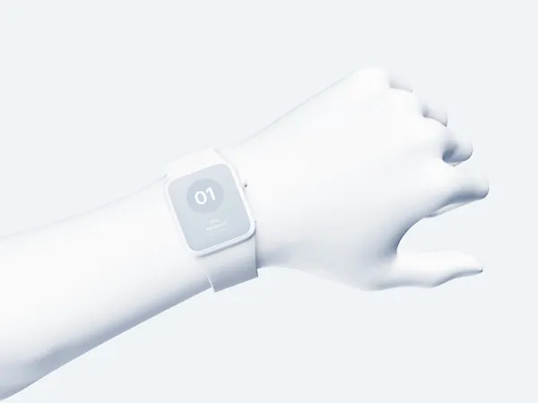 手戴iWatch白模手表APP设计UI界面贴图展示样机模板 Hand Clay Mockups