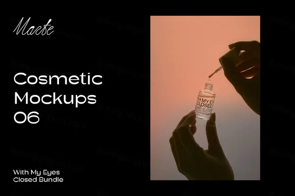 高端唯美梦幻Ins风小滴瓶精华化妆品品牌包装设计贴图展示样机模板 Cosmetic Mockup