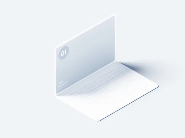 极简主义苹果笔记本等距视角网页设计贴图展示样机模板 Macbook Clay Mockup-1