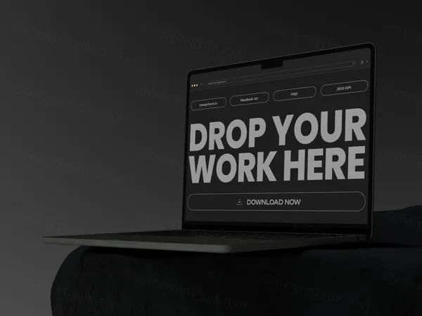 抽象暗黑场景苹果笔记本网页设计贴图展示样机模板 Macbook Air M2 Mockup-3