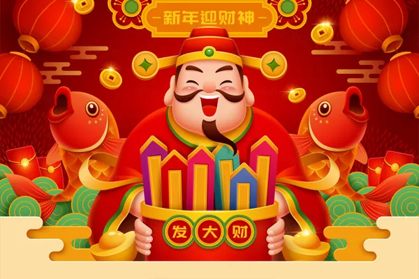 大年初五迎财神大吉大利财源滚滚新春龙年中国传统春节新年海报EPS矢量模板素材-6