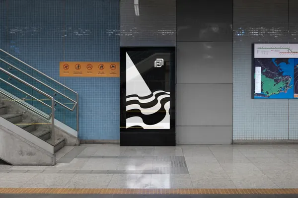 高质量城市街道摄影楼梯灯箱广告牌海报设计提案展示样机模板 BRA-RJ013