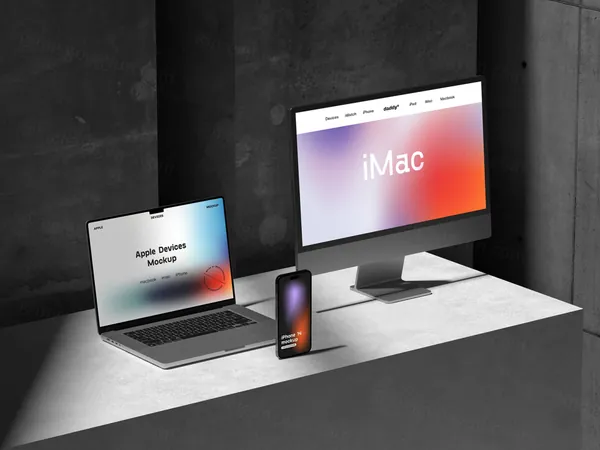 高质量CG建模工业冷淡风苹果全家桶场景展示UI贴图样机模板素材 Apple Devices Mockups-1