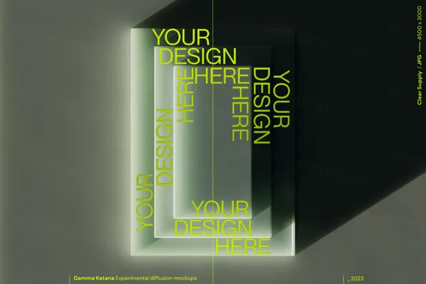 高质量科幻光影透明有机玻璃抽象海报设计作品展示效果PSD样机模板-2