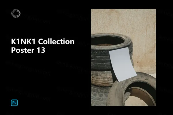 高端户外实拍废弃轮胎上的宣传单海报设计提案贴图展示样机模板 Poster 13