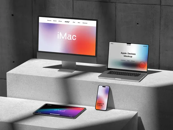 高质量CG建模工业冷淡风苹果全家桶场景展示UI贴图样机模板素材 Apple Devices Mockups-2
