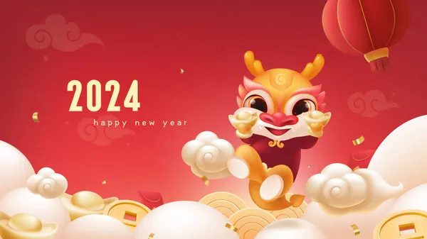 可爱卡通龙年IP形象东方传统新年海报EPS矢量模板素材-3