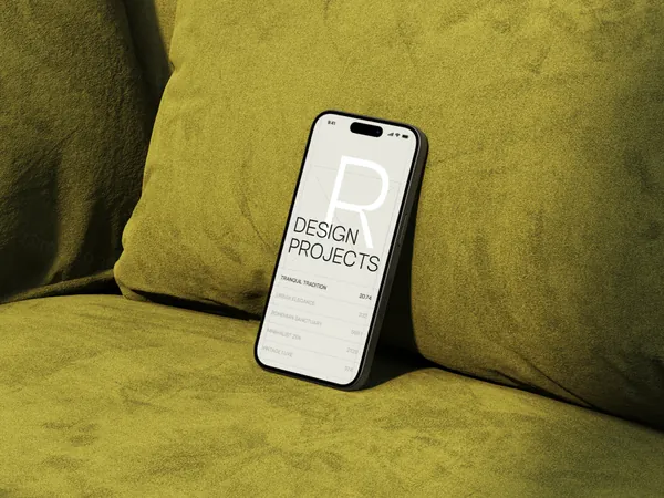 高质量北欧高雅家具装饰酒店陈设App品牌UI设计贴图苹果手机展示样机PSD模板