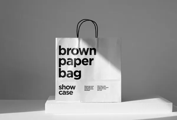 极简主义环保袋纸袋手提袋品牌包装设计贴图展示样机模板 Paper Bag Mockup-1