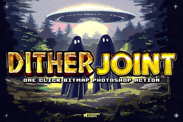 高质量未来派经典仿旧复古科幻游戏像素效果PS动作素材 DitherJoint Effect Action