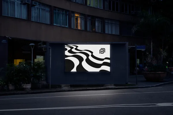 高质量城市街道夜晚摄影居民楼灯箱广告牌海报设计提案展示样机模板 BRA-RJ007