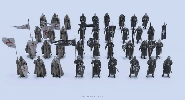 「权利的游戏」中世纪冷兵器时代3A游戏级骑士角色马匹农民武器盔甲旗帜3D模型素材