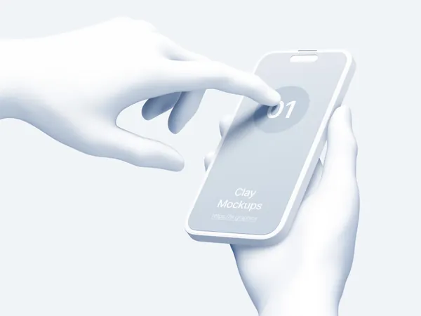 单手操控白模手机APP设计UI界面贴图展示样机模板 Hand Clay Mockups