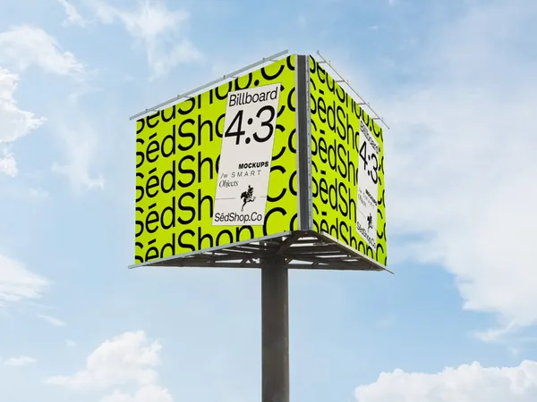 户外三面高炮广告牌公告牌海报设计贴图样机模板 S001-031