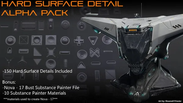 NOVA - 17 外星人机械头部胸围3D模型工程文件包素材 Hard Surface Detail Alphas