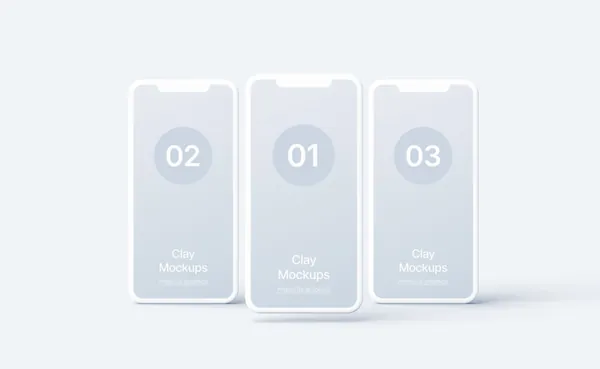 极简主义显示设备正视角网页APP设计UI贴图展示样机模板 iPhone Clay Mockups