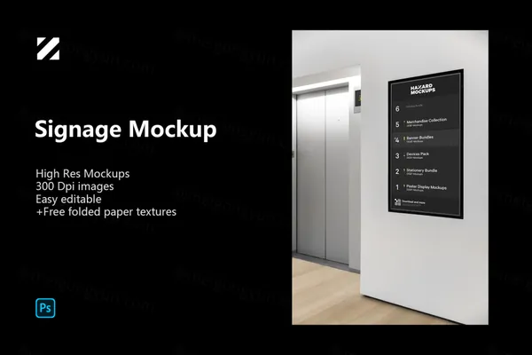 高端电梯口楼层指示牌品牌导视系统设计贴图展示样机模板 Signage Mockup-1