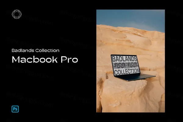 高端户外摄影无CG戈壁黄土坡苹果笔记本高端潮牌设计贴图展示样机模板 BL Macbook Pro