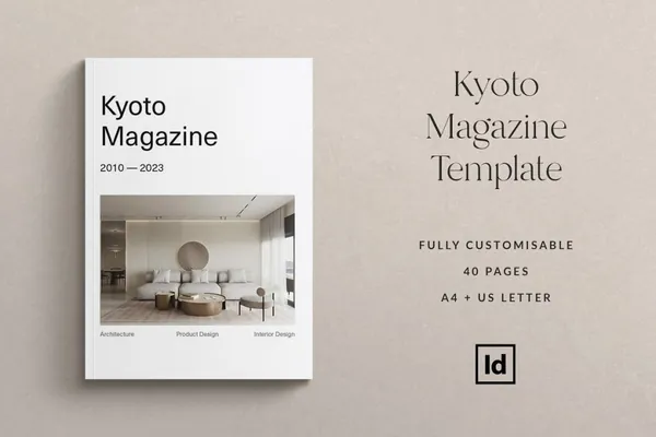 日式极简主义现代室内设计装修宣传画册模板素材 Kyoto Magazine Portfolio Template