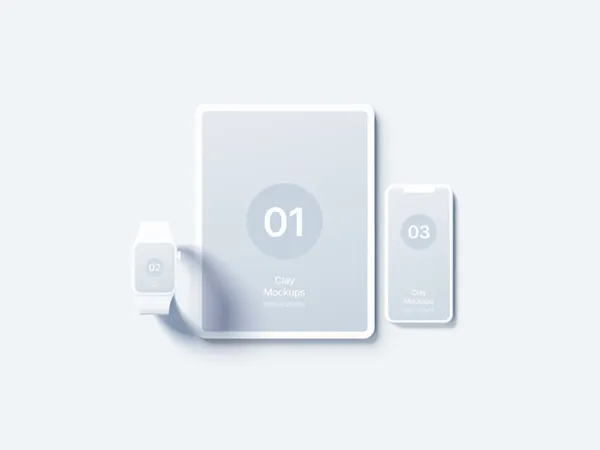 极简主义苹果平板手机手表俯瞰视角APP设计UI贴图展示样机模板 Apple Set Mockups