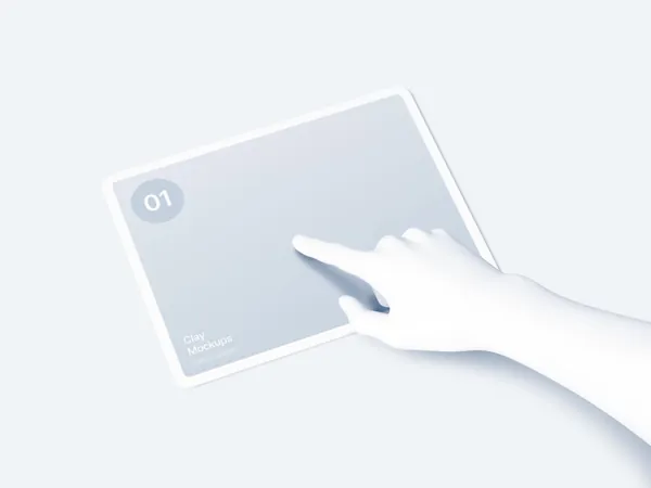 单手触控白模iPad网页设计UI界面贴图展示样机模板 Hand Clay Mockups-1