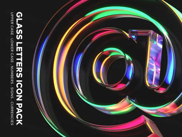 透明玻璃质感3D立体字母数字图标插图素材合集 Glass Letters 3D Icon Pack