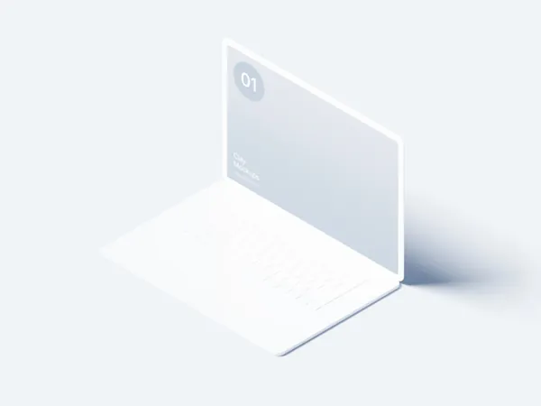 极简主义苹果笔记本等距视角网页设计贴图展示样机模板 Macbook Clay Mockup-2