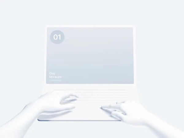 双手操控白模笔记本Web网页设计UI界面贴图展示样机模板 Hand Clay Mockups-1