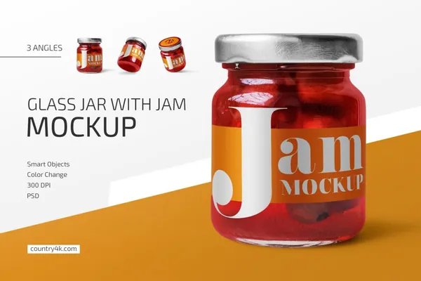 果酱食品罐头包装设计贴图样机模板 Glass Jar with Jam Mockup Set