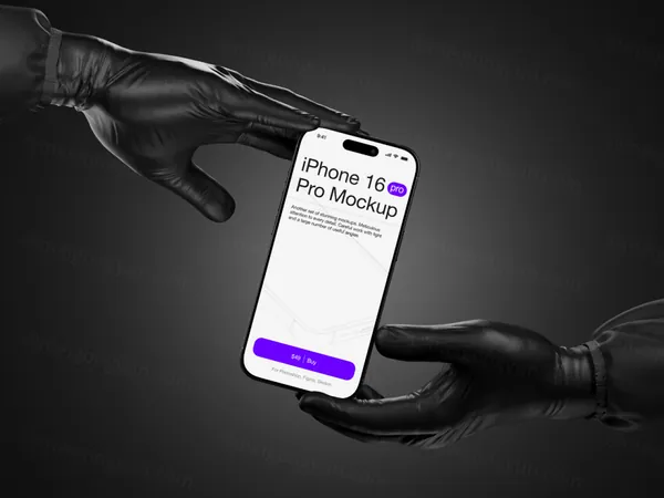 最新 iPhone 16 Pro 手持苹果手机高端极简场景品牌视觉 UI 贴图样机 PSD模板-16