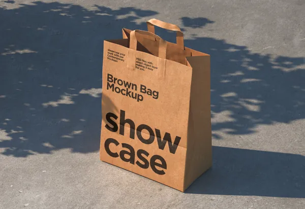 高质量牛皮纸纸袋手提袋包装设计贴图展示样机模板素材 Brown Bag Mockup