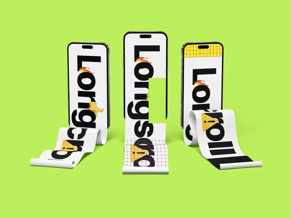 苹果手机创意卷轴UI网页展示APP设计提案样机模板 iPhone 14 Pro Longscroll Mockup-1