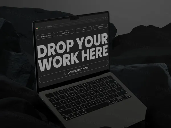 抽象暗黑场景苹果笔记本网页设计贴图展示样机模板 Macbook Air M2 Mockup-4