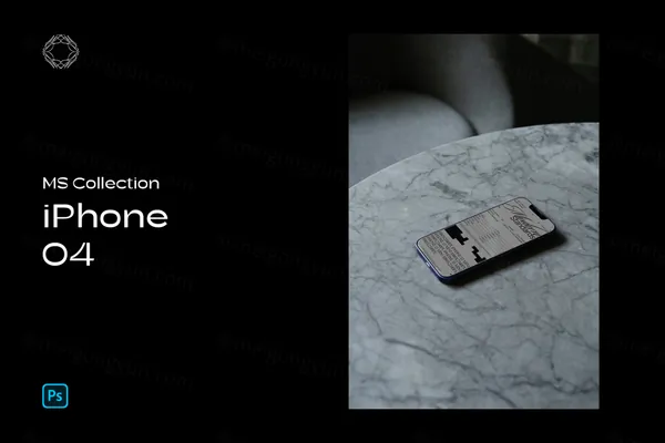 高端室内实拍无CG岩板餐桌上的苹果手机App设计UI贴图展示样机模板 MS iPhone 04