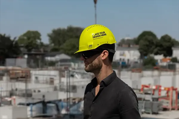 户外工地工人安全帽建筑公司企业品牌设计VI提案展示样机模板 Construction Mockup