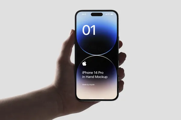 极简主义手持苹果手机APP设计提案UI贴图展示样机模板 iPhone 14 Pro In Hand Mockup-22