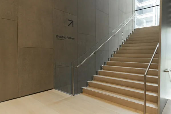 高端步行楼梯路牌指示牌品牌导视系统设计贴图展示样机模板 Signage Mockup