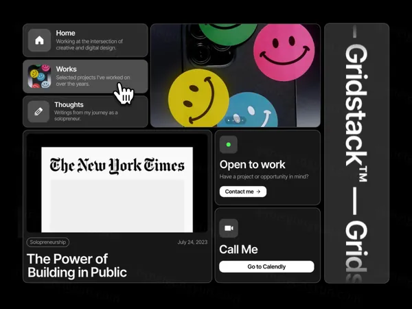 高质量卡片风独立网站UI设计模板素材  Gridstack Framer Template
