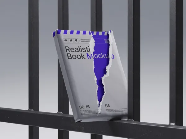 高质量极简工业风建筑公司品牌撕裂的文件袋快递包裹包装设计贴图展示样机模板