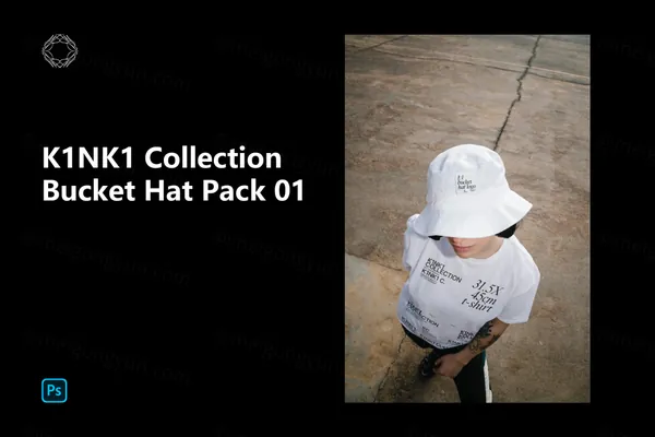 高端户外实拍女士模特渔夫帽服装潮牌设计提案贴图展示样机模板 Bucket Hat Pack 01-1