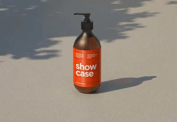 高质量棕色按压式塑料洗面奶沐浴露包装设计贴图展示样机模板素材-1