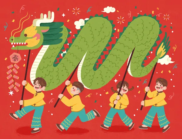 新式传统东方可爱卡通新年龙年EPS矢量海报招贴贺卡素材-24