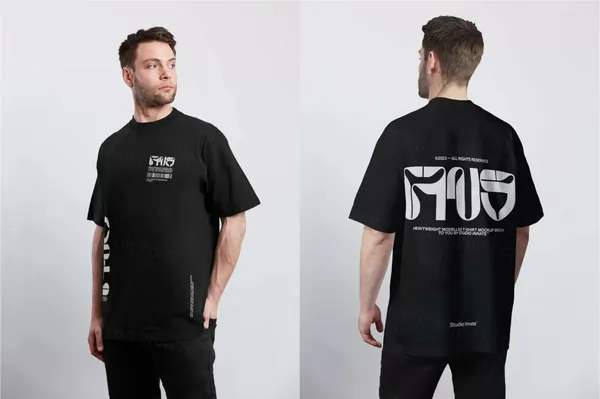 潮流宽松T恤欧美男士模特展示设计提案样机模板 Modelled Oversized T-Shirt Mockup