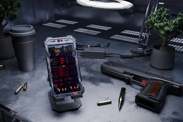 未来派赛博朋克末日科幻场景UI界面设计APP展示手机样机模板 Cyber Mobile Mockups-1