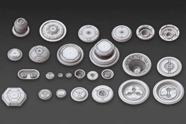 未来派赛博朋克机器人零件3D模型素材 Cyber Chunks kitbash