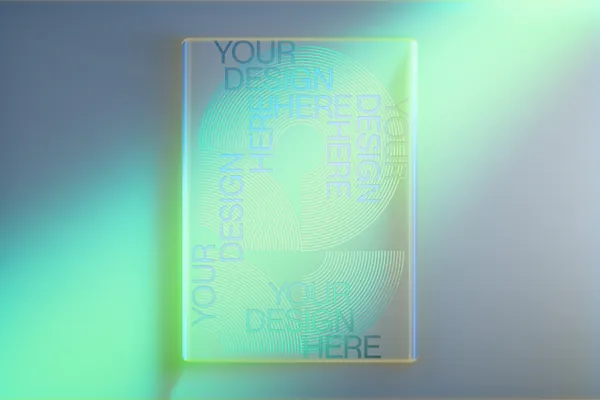 高质量科幻光影透明有机玻璃抽象海报设计作品展示效果PSD样机模板-12